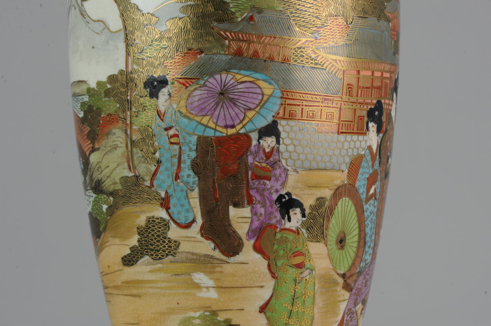 Large Antique 19-20th C Japanese Satsuma Vase Japan Meiji Period Landscape For Sale 7