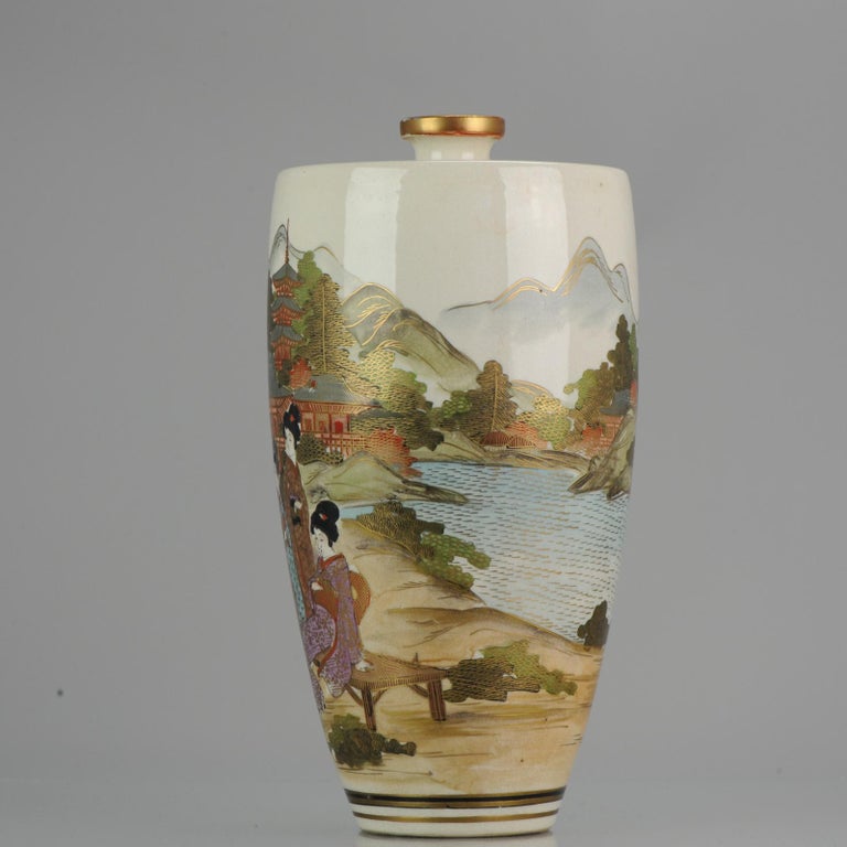 Large Antique 19-20th C Japanese Satsuma Vase Japan Meiji Period Landscape  For Sale at 1stDibs