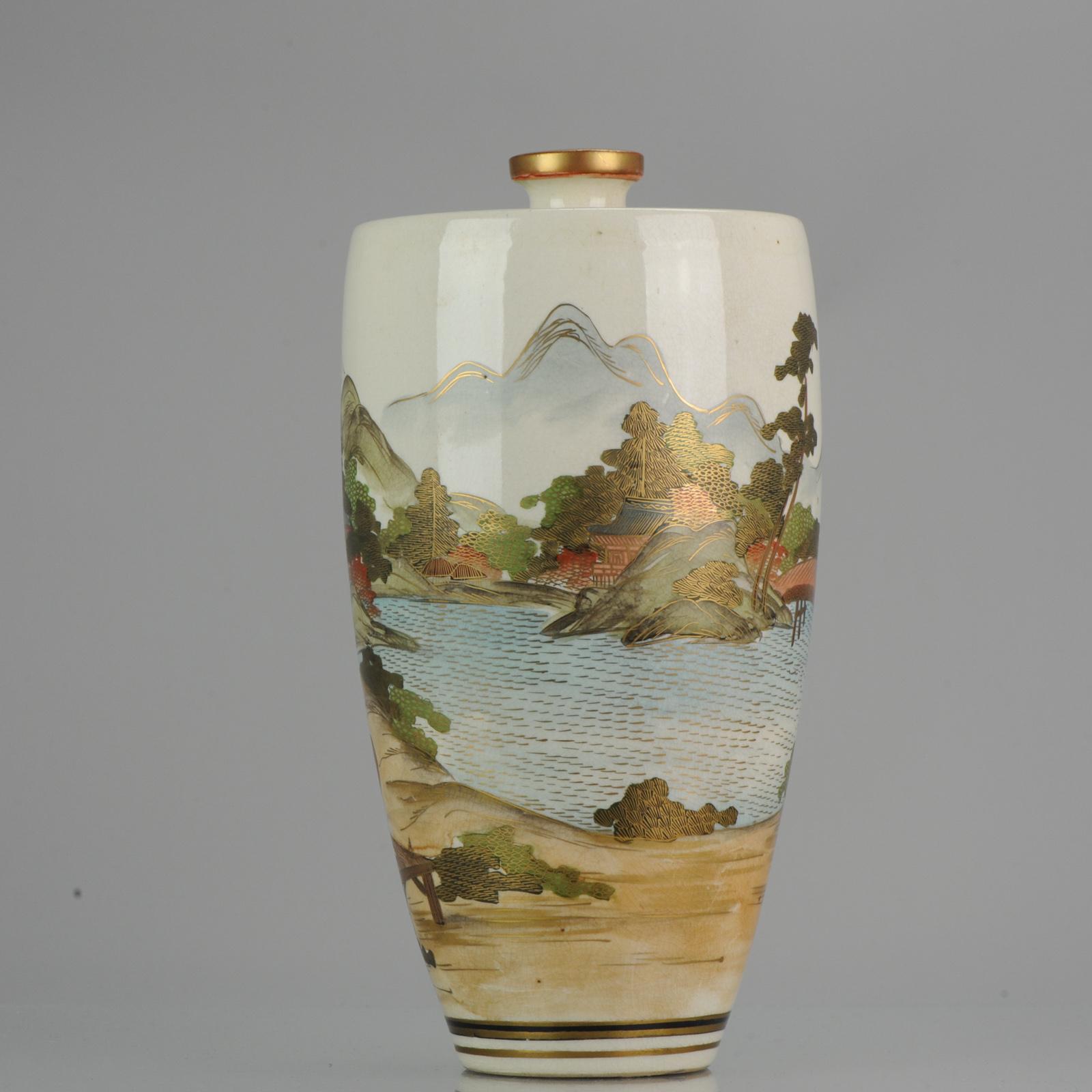 Earthenware Large Antique 19-20th C Japanese Satsuma Vase Japan Meiji Period Landscape For Sale