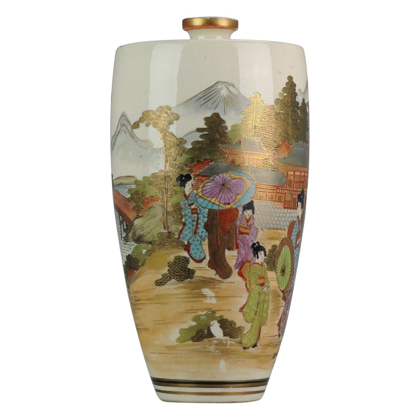 Grande vaso antico di Satsuma giapponese del 19-20° secolo, paesaggio del periodo Meiji