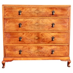 Large Antique 1920s burr Walnut Chest Of four Drawers