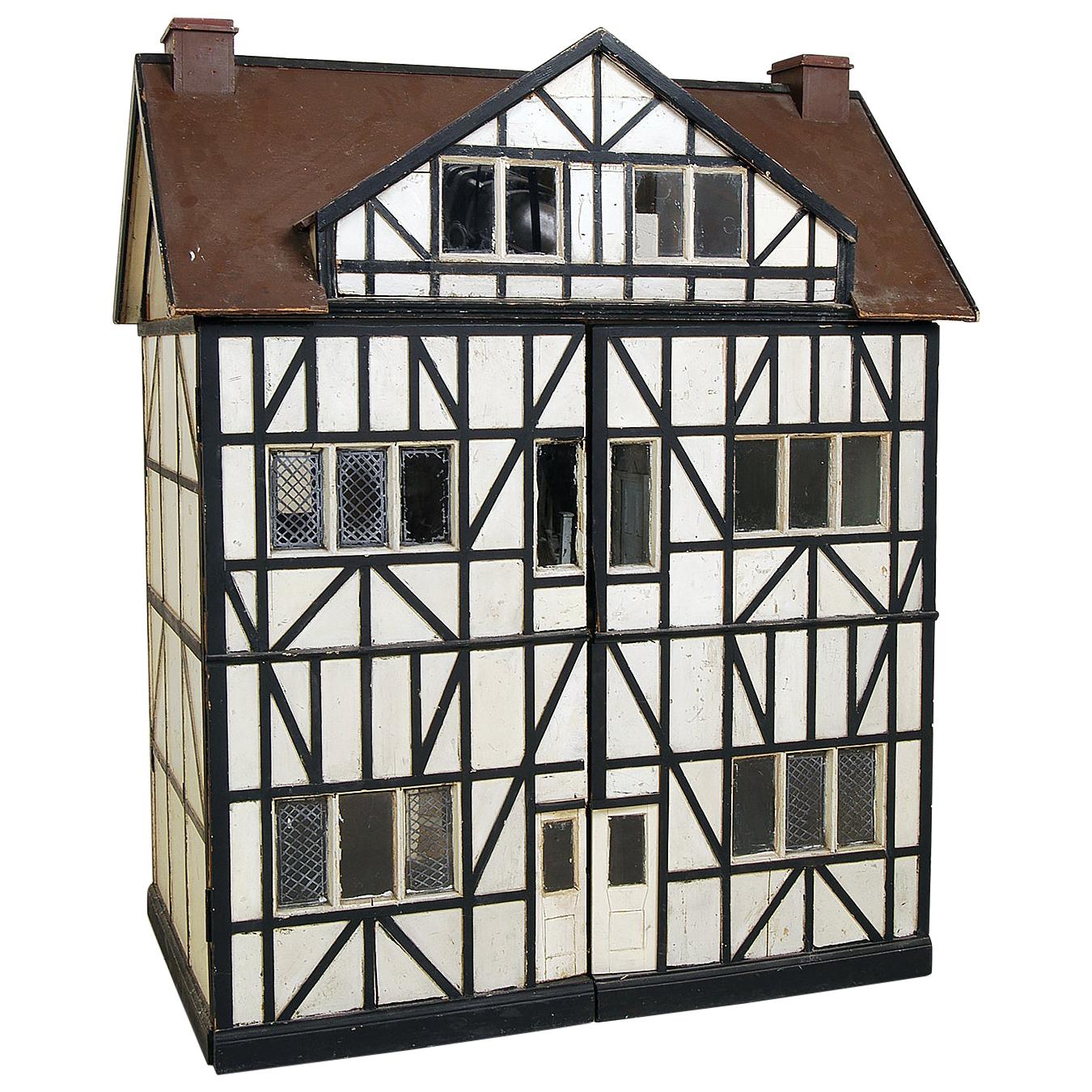 Large Antique Scratch-Built Model English Tudor Mansion Wooden Doll’s House