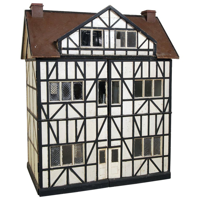 Large Antique ScratchBuilt Model English Tudor Mansion Wooden Doll’s