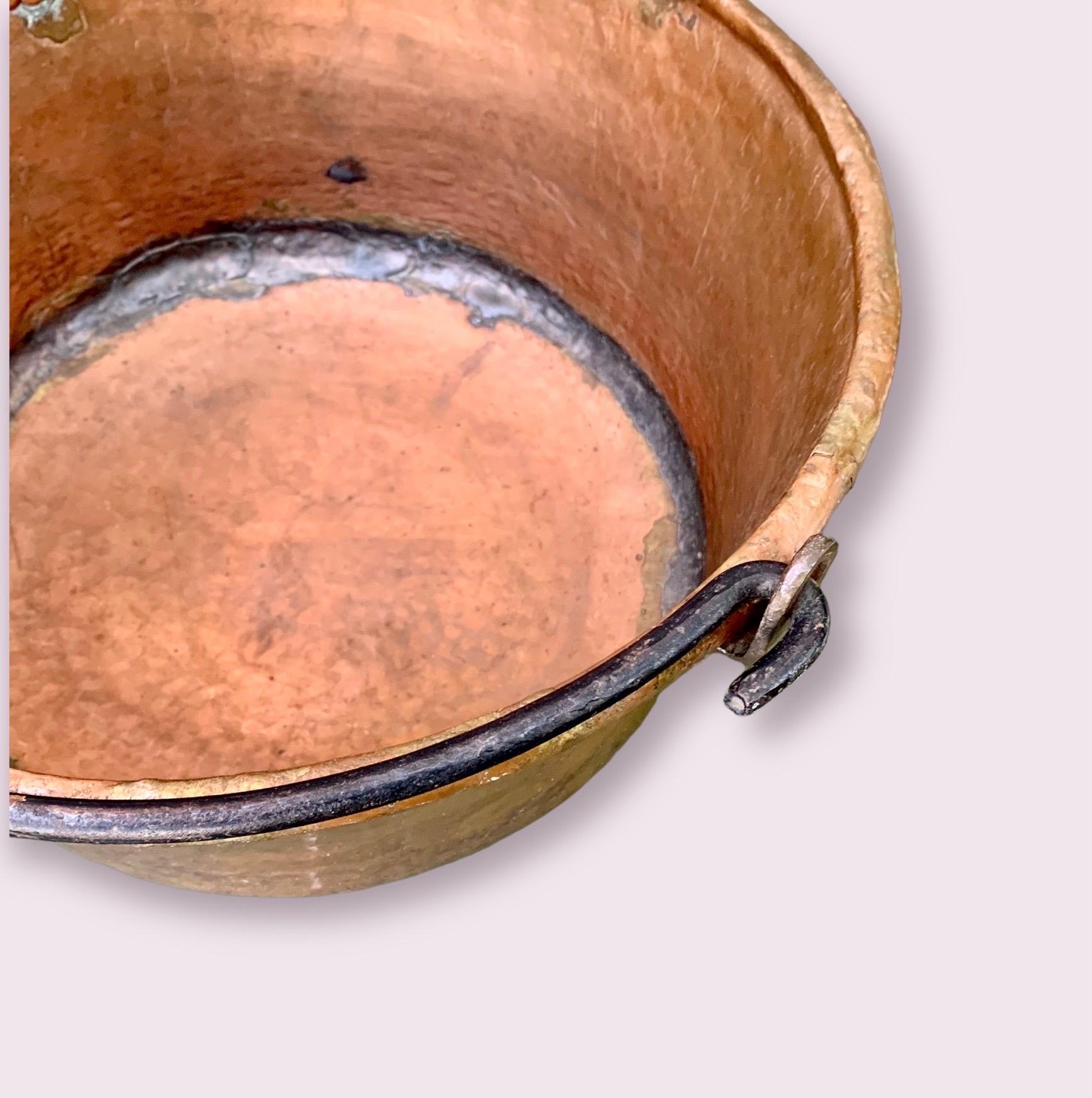 Hammered Large Antique 19th C. French Copper Cauldron