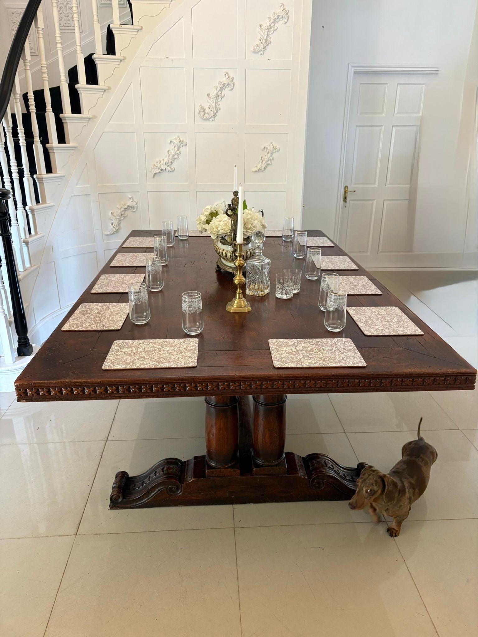 Large Antique 19th Century 12 Seater Quality Oak Refectory Dining Table For Sale 6