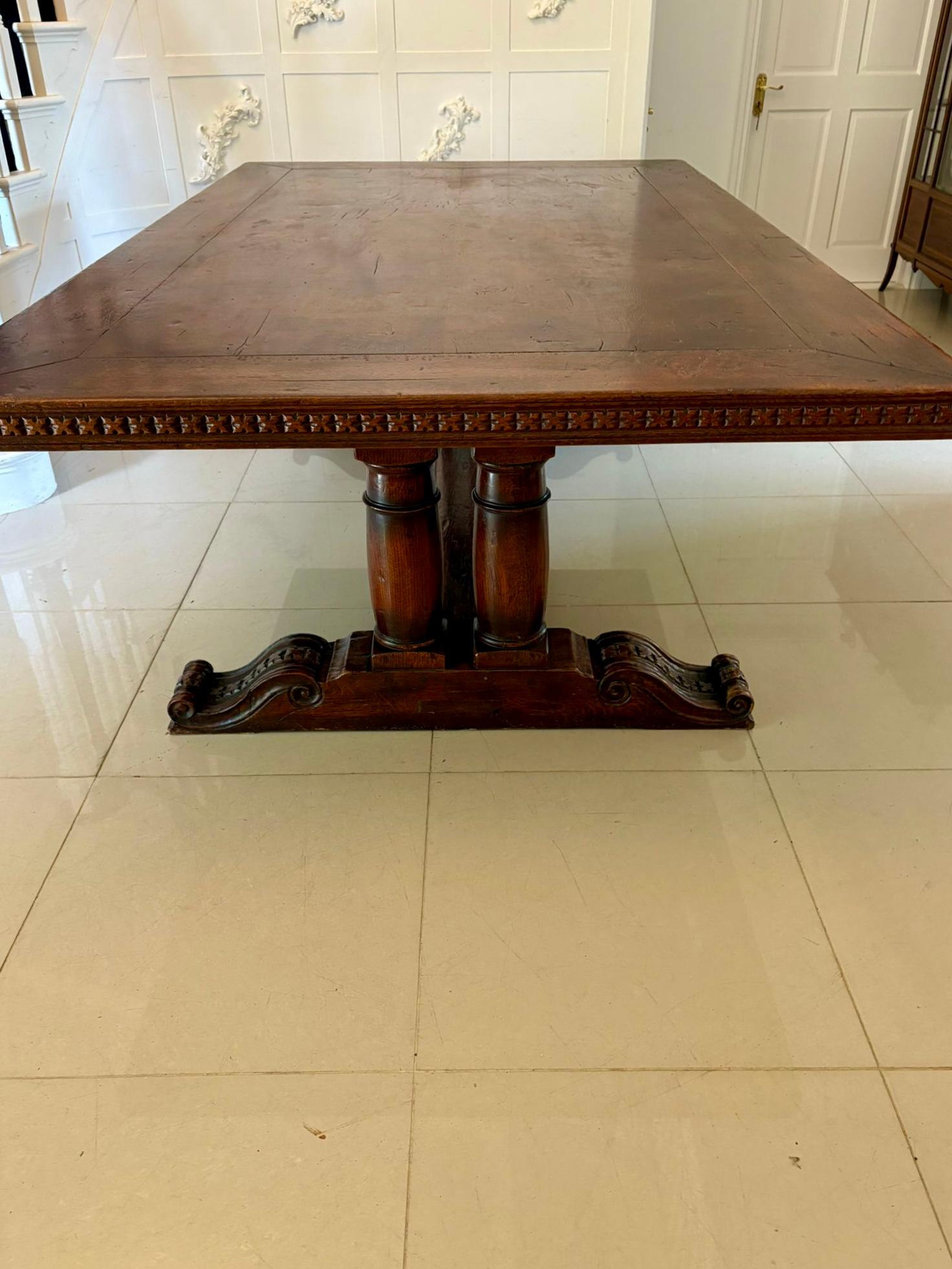 Large Antique 19th Century 12 Seater Quality Oak Refectory Dining Table For Sale 7