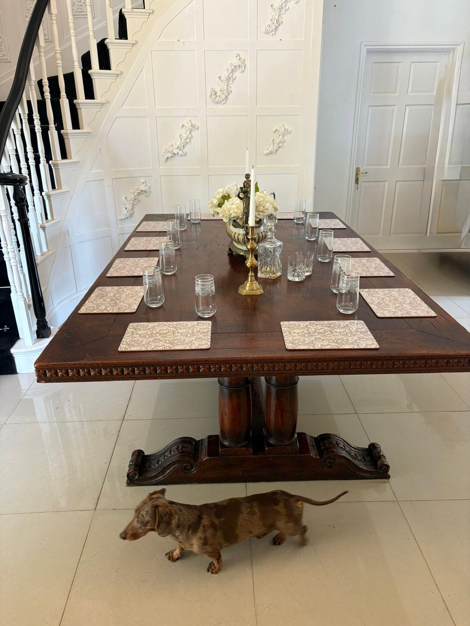 English Large Antique 19th Century 12 Seater Quality Oak Refectory Dining Table For Sale