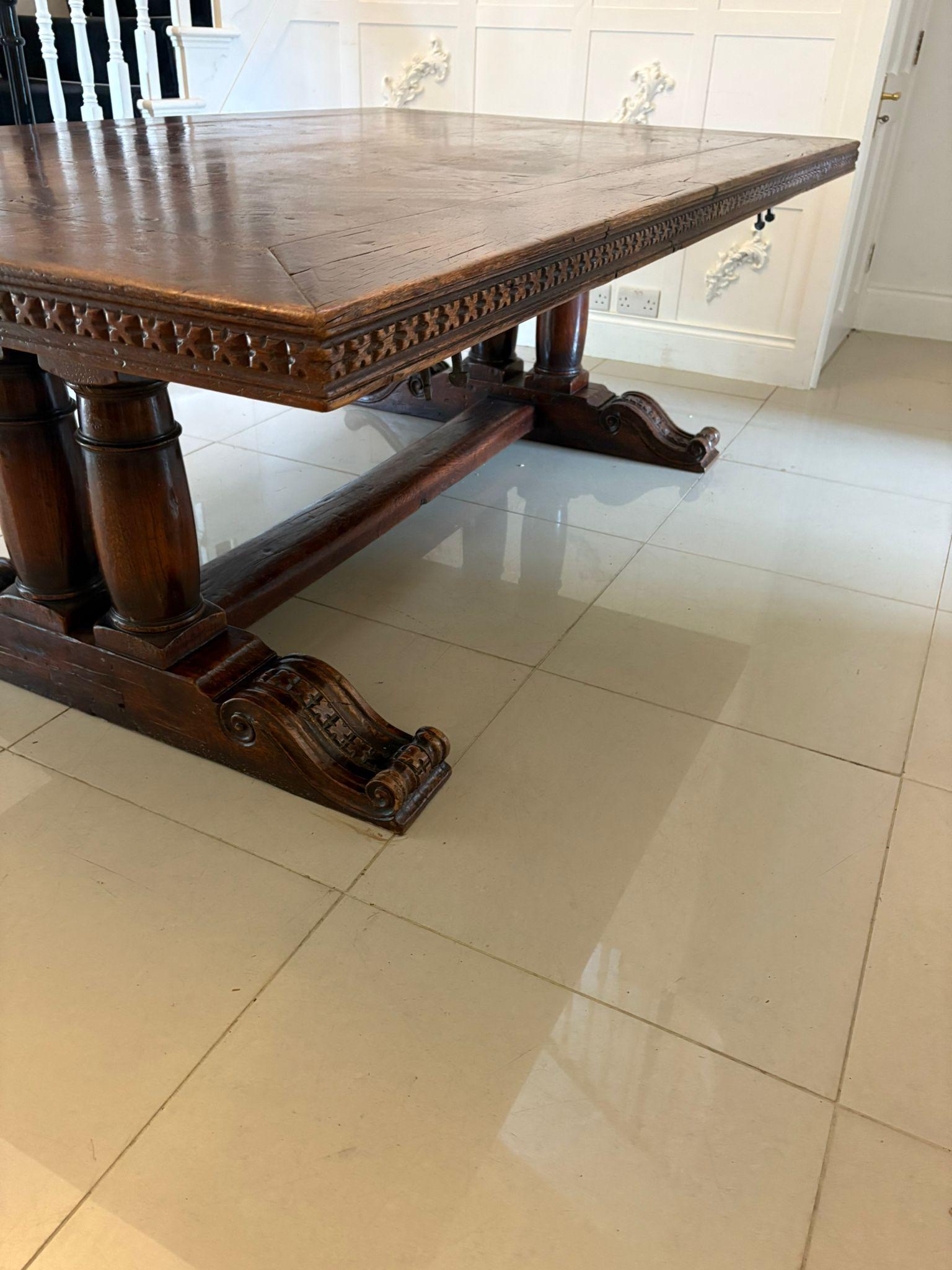 Large Antique 19th Century 12 Seater Quality Oak Refectory Dining Table For Sale 3