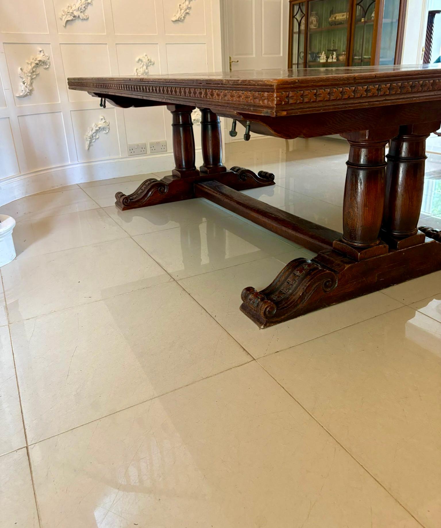 Large Antique 19th Century 12 Seater Quality Oak Refectory Dining Table For Sale 4