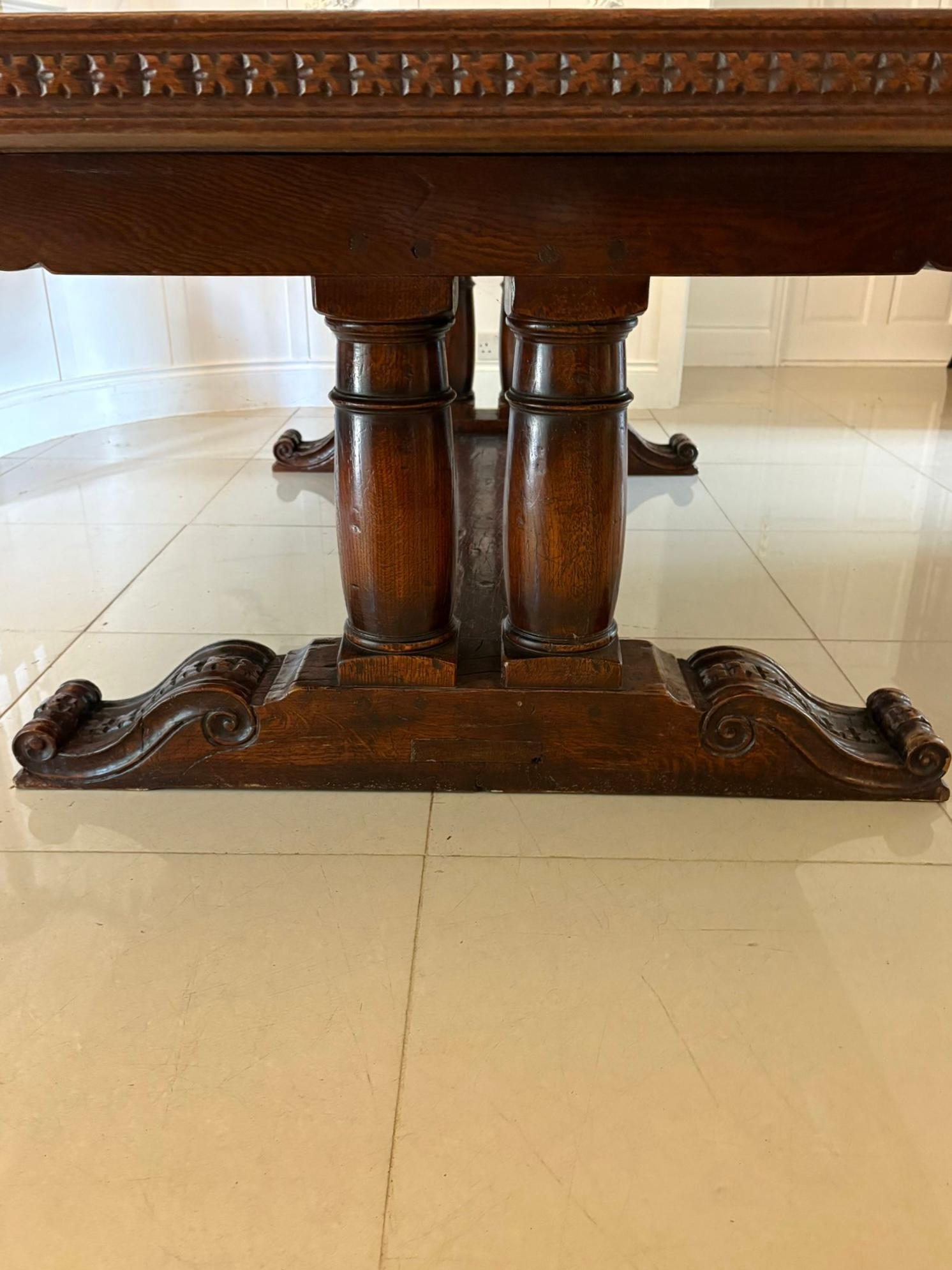 Large Antique 19th Century 12 Seater Quality Oak Refectory Dining Table For Sale 5