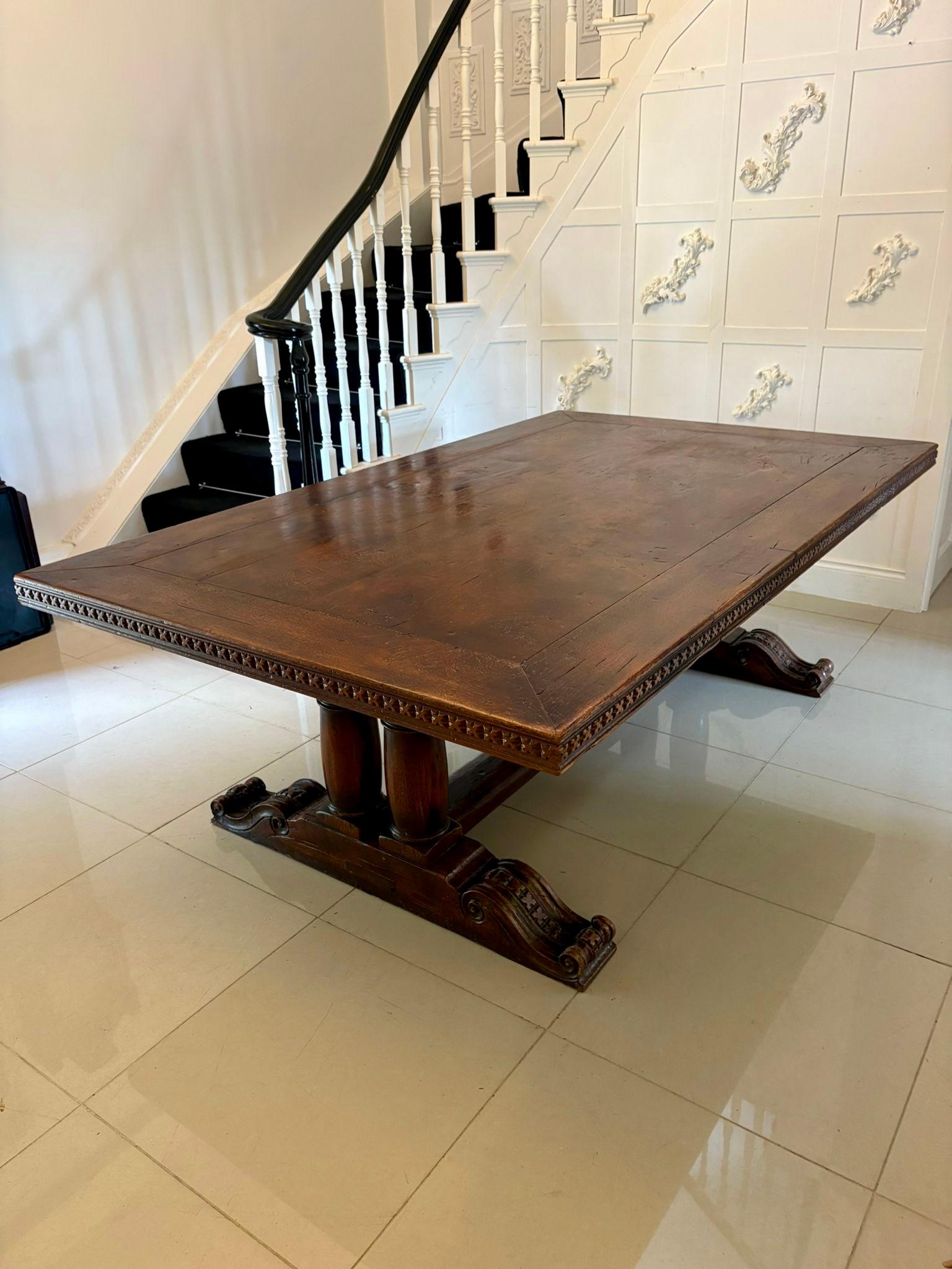 Large Antique 19th Century 12 Seater Quality Oak Refectory Dining Table For Sale 2