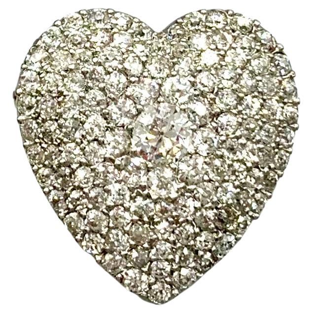 Large Antique 19th Century 6 TCW Diamond 18K Yellow Gold Heart Pendant Brooch