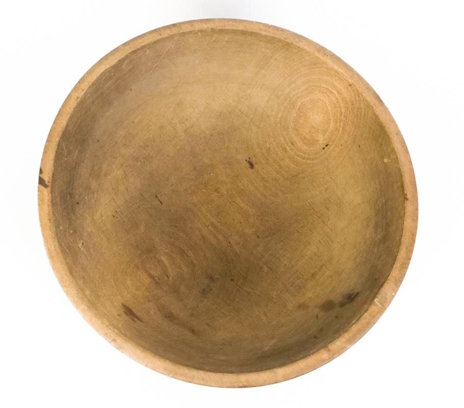 Folk Art Large Antique 19th Century  American Chopping Bowl, Painted Mustard For Sale