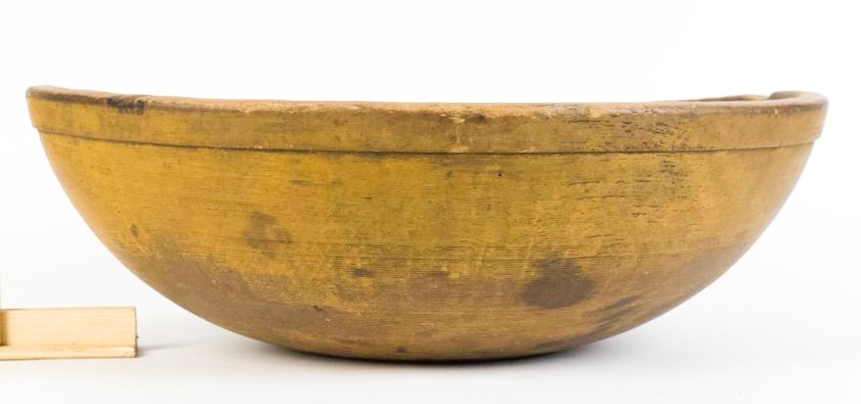 Hand-Painted Large Antique 19th Century  American Chopping Bowl, Painted Mustard For Sale