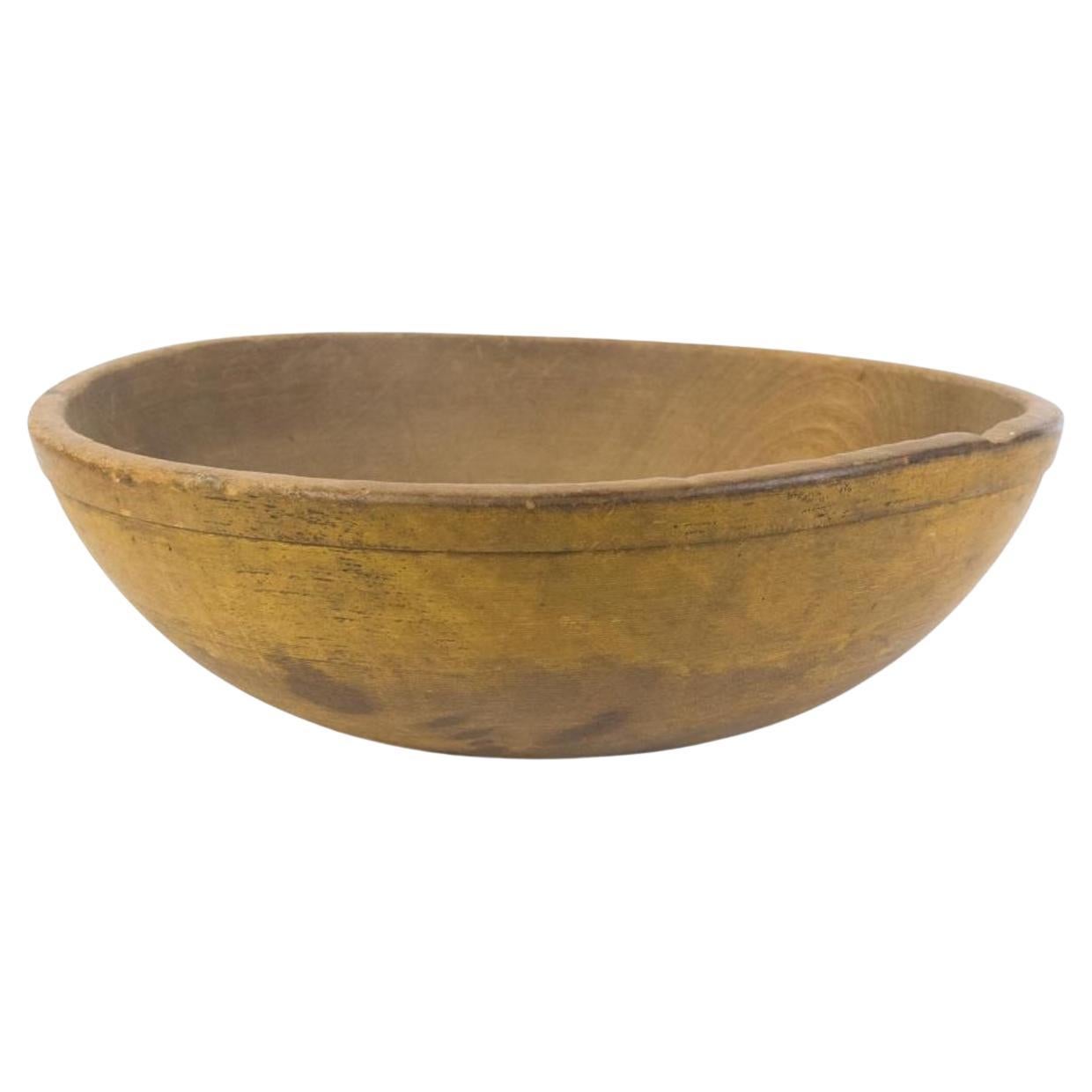 Hardwood Large Antique 19th Century  American Chopping Bowl, Painted Mustard For Sale