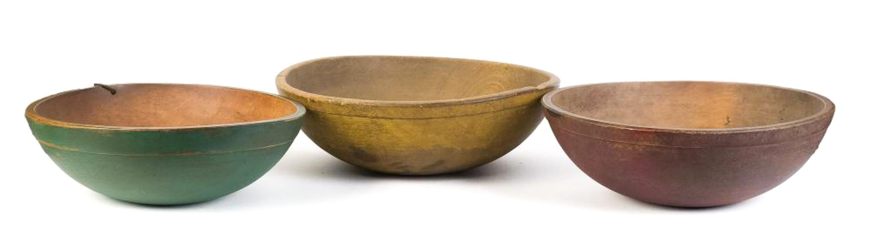 Large Antique 19th Century  American Chopping Bowl, Painted Mustard For Sale 1