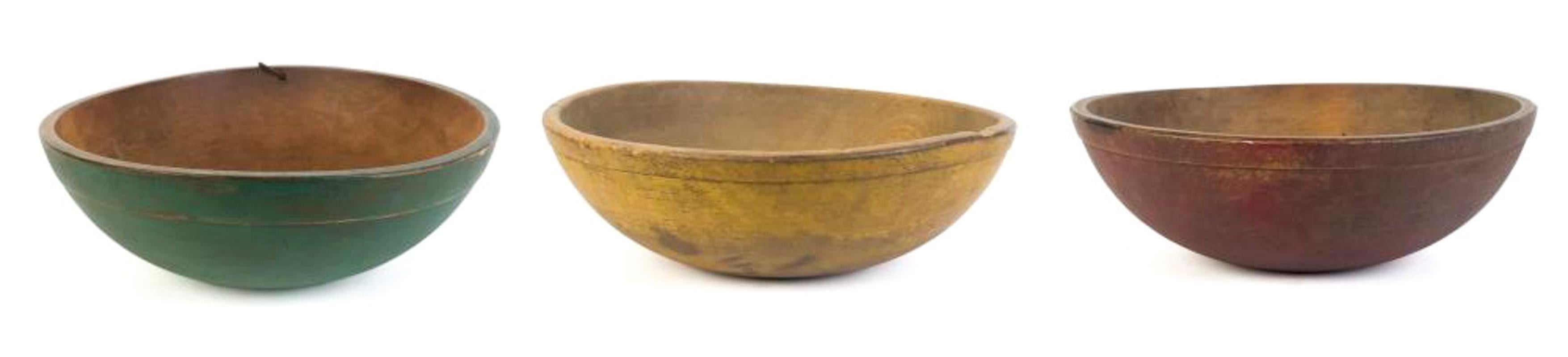 Large Antique 19th Century  American Chopping Bowl, Painted Mustard For Sale 2