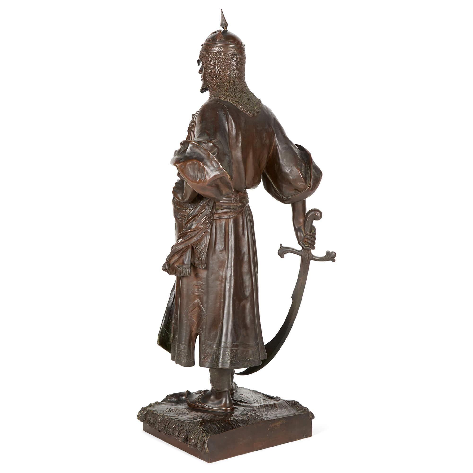 Moresco Grande scultura antica del XIX secolo in bronzo del guerriero moresco Henri Plé in vendita