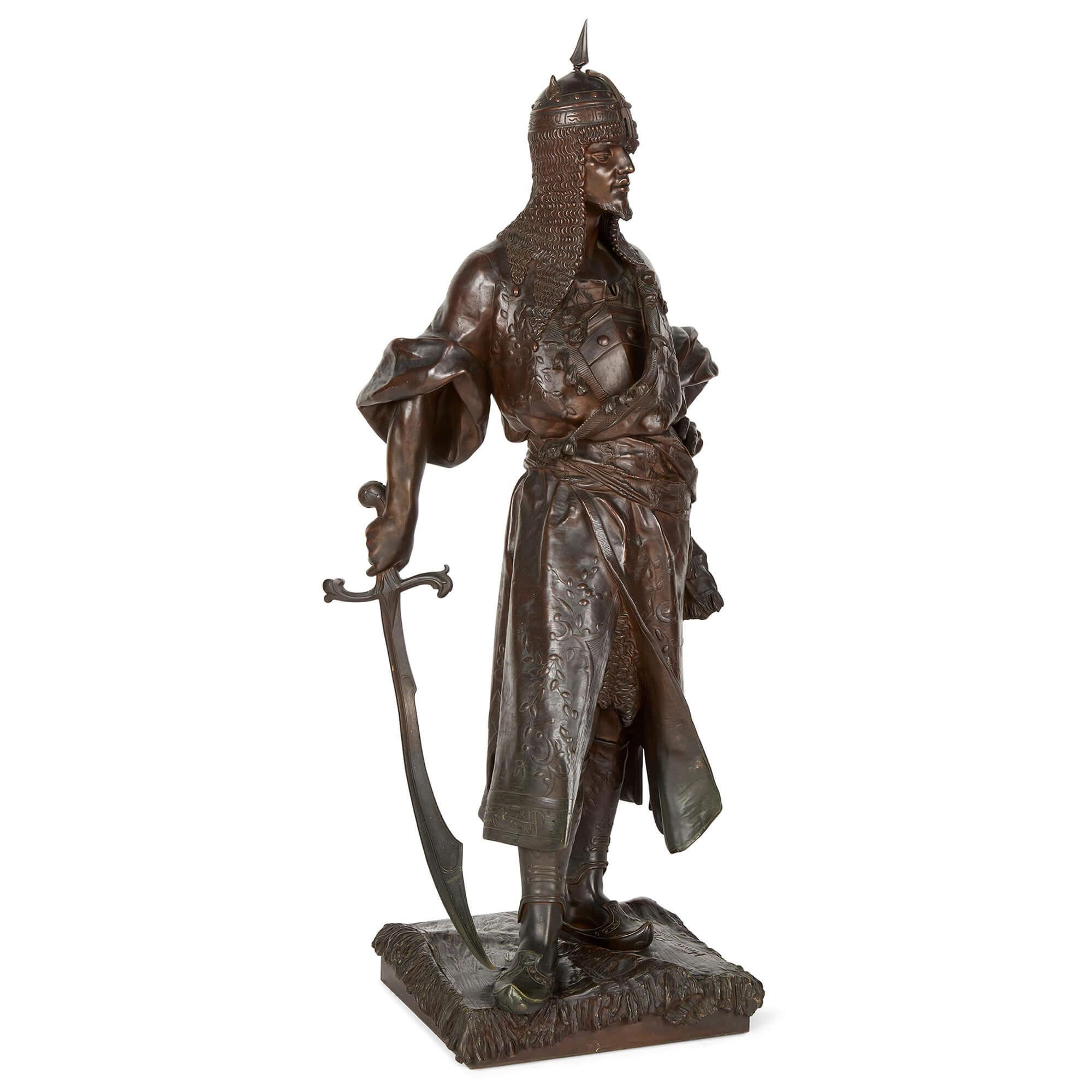 Francese Grande scultura antica del XIX secolo in bronzo del guerriero moresco Henri Plé in vendita