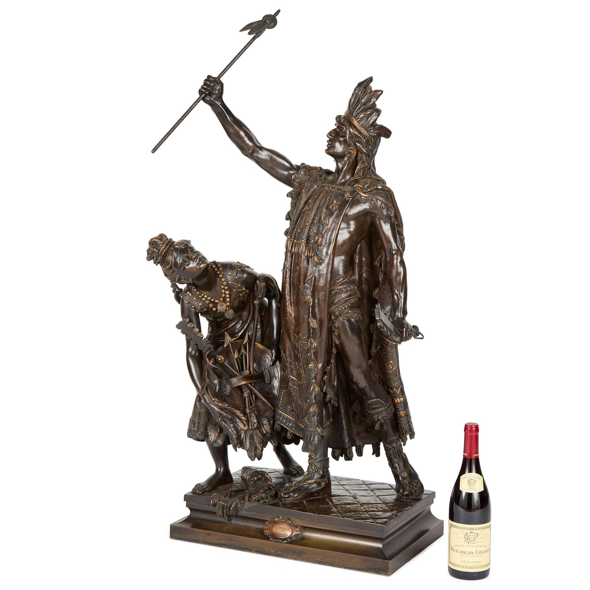 Large Antique 19th Century Bronze Native American Warrior Sculpture Henri Plé For Sale 4