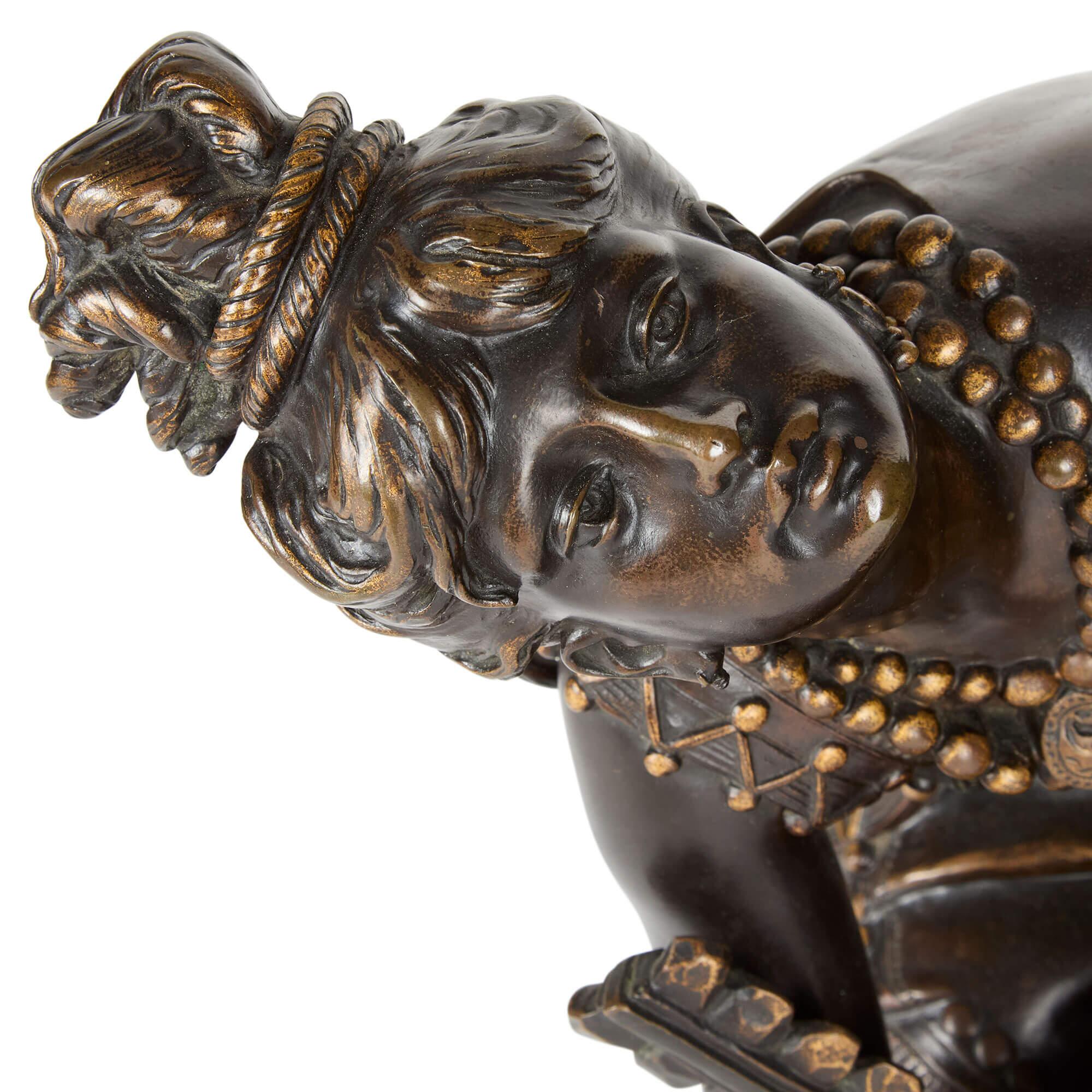 French Large Antique 19th Century Bronze Native American Warrior Sculpture Henri Plé For Sale