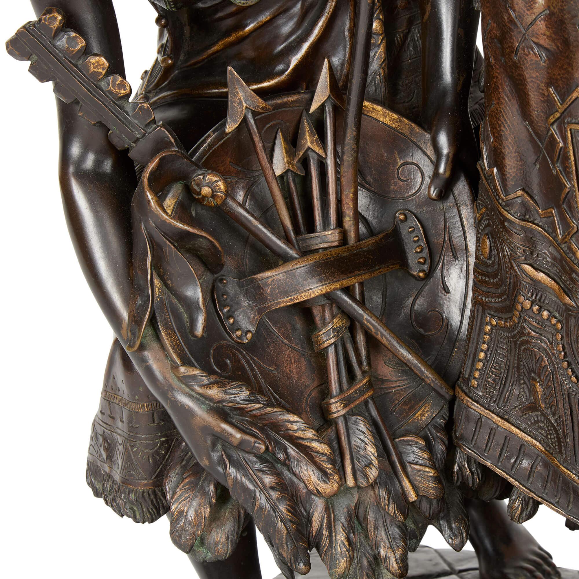 Large Antique 19th Century Bronze Native American Warrior Sculpture Henri Plé In Good Condition For Sale In London, GB