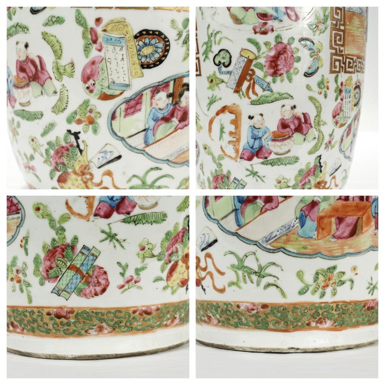 Large Antique 19th Century Chinese Rose Mandarin Porcelain Vase For Sale 7