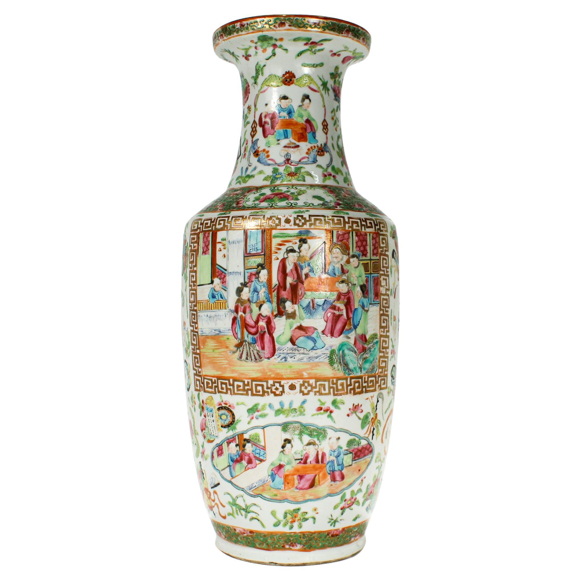 Large Antique 19th Century Chinese Rose Mandarin Porcelain Vase