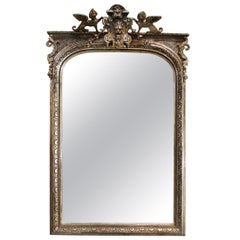 Grand miroir antique français classique du 19ème siècle en argent doré