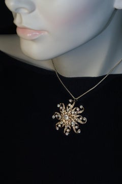 Large Antique 19th Century Diamond Pearl Sunburst Pendant