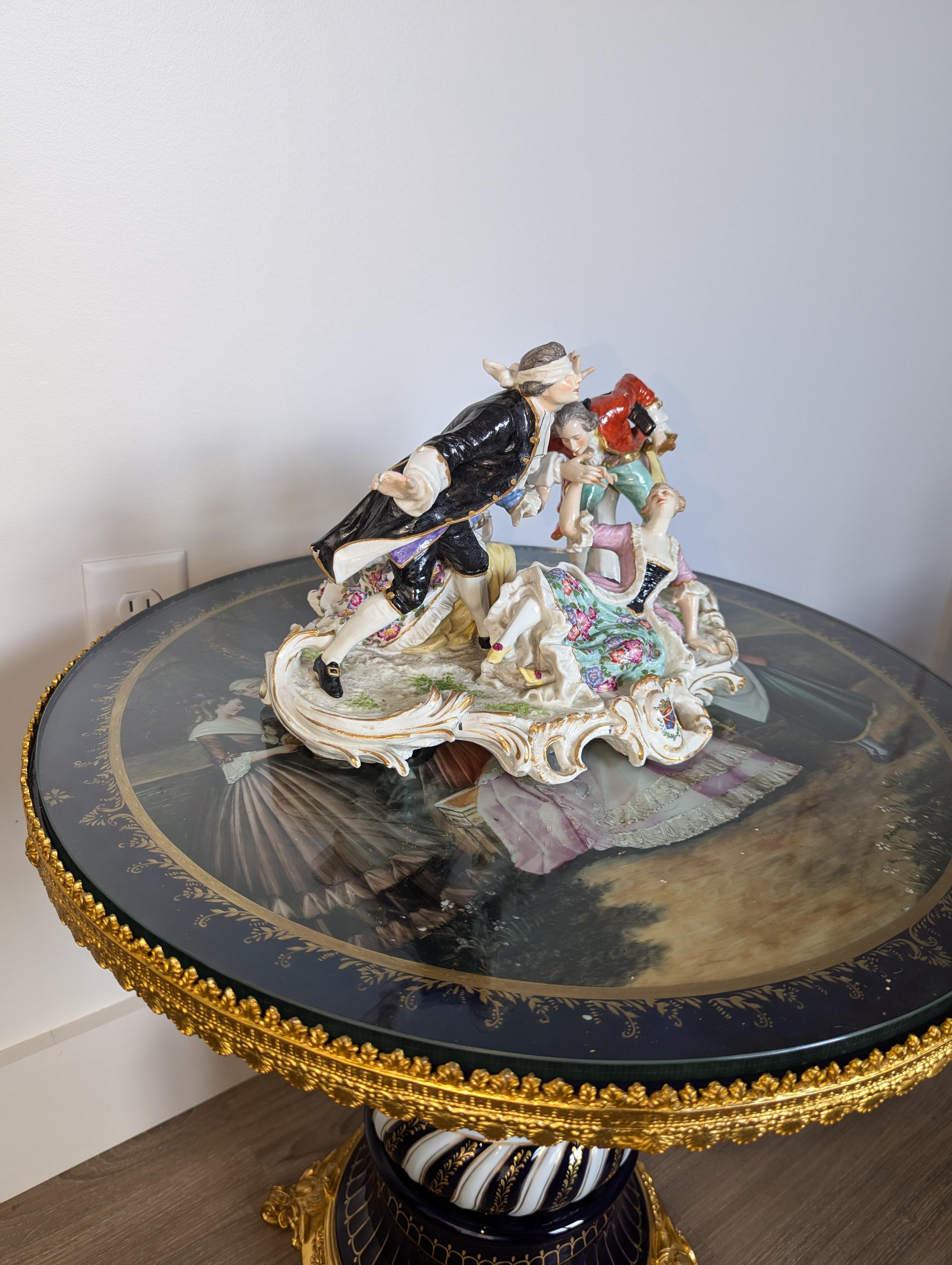 Large Antique 19th Century Edme Samson Blindmans Bluff  French Figurine In Good Condition In New Milford, CT