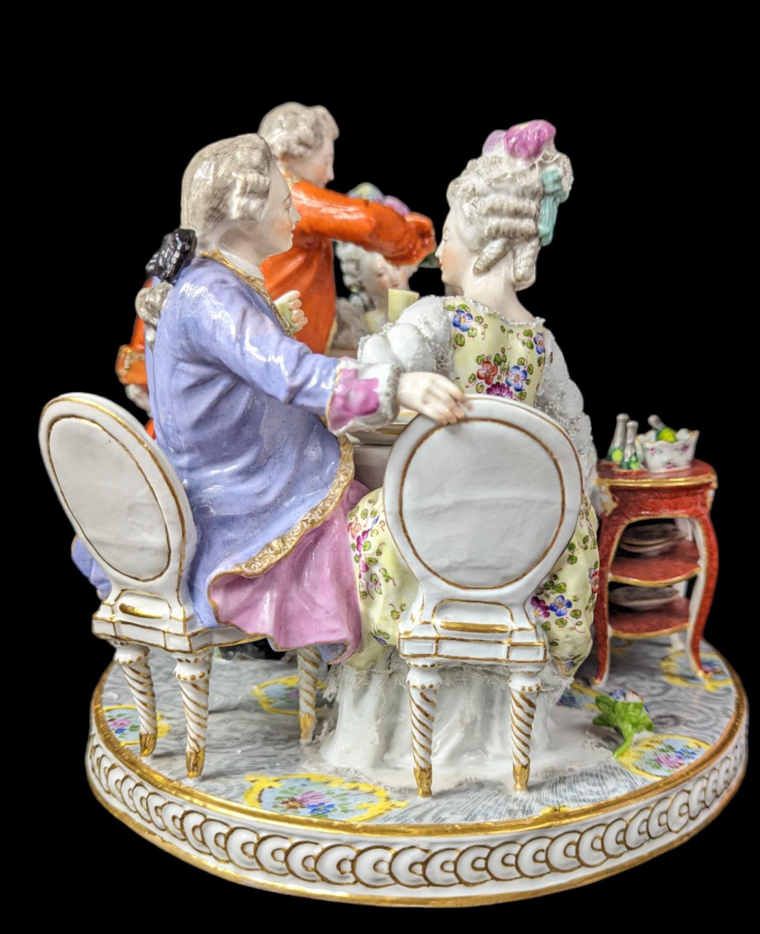Rococo Large Antique 19th Century Edme Samson Porcelain Drinking Party Figurine Scene