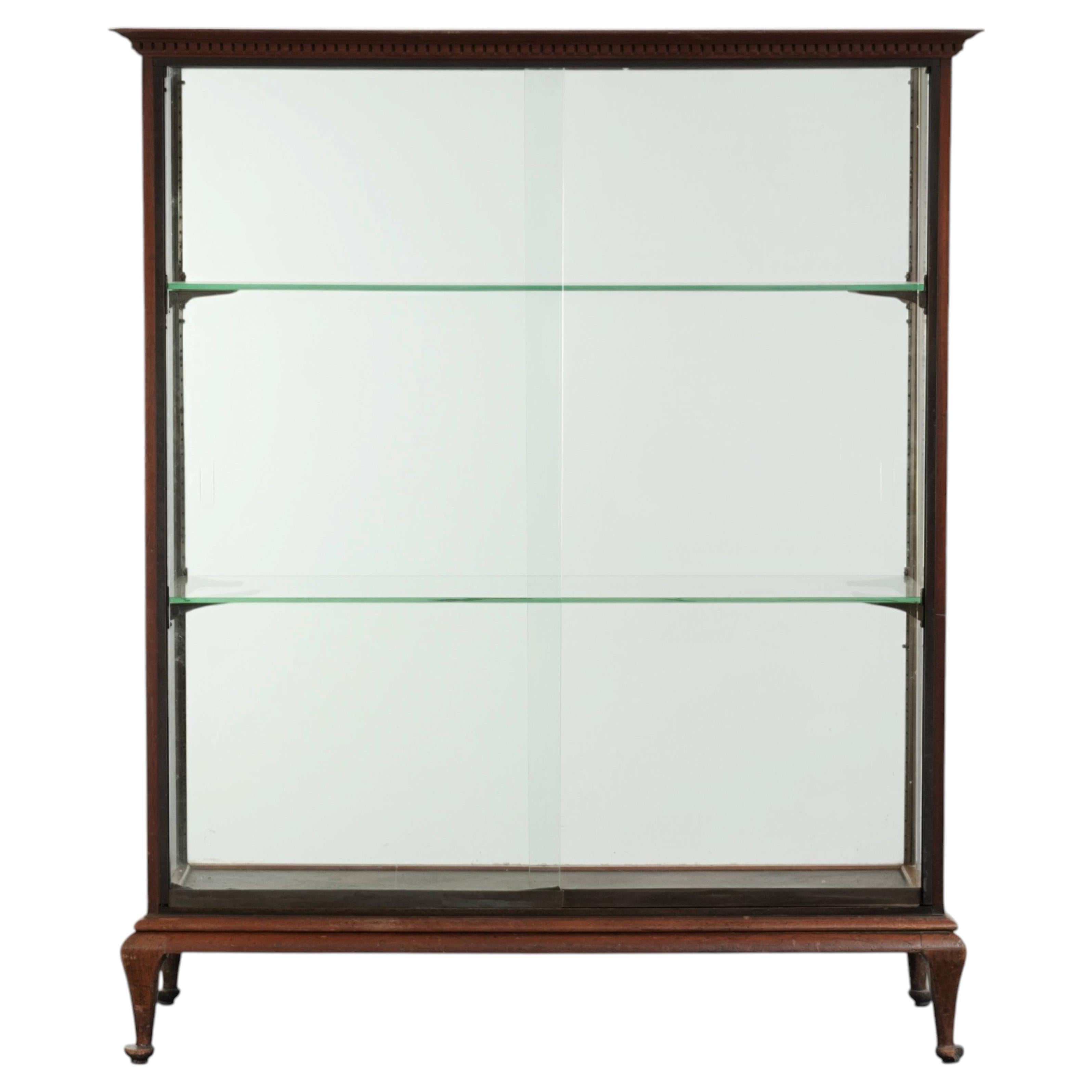 Large antique 19th-century English oak display cabinet/shop cabinet