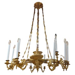 Large Antique 19th Century French Empire Style Gilt Bronze Chandelier