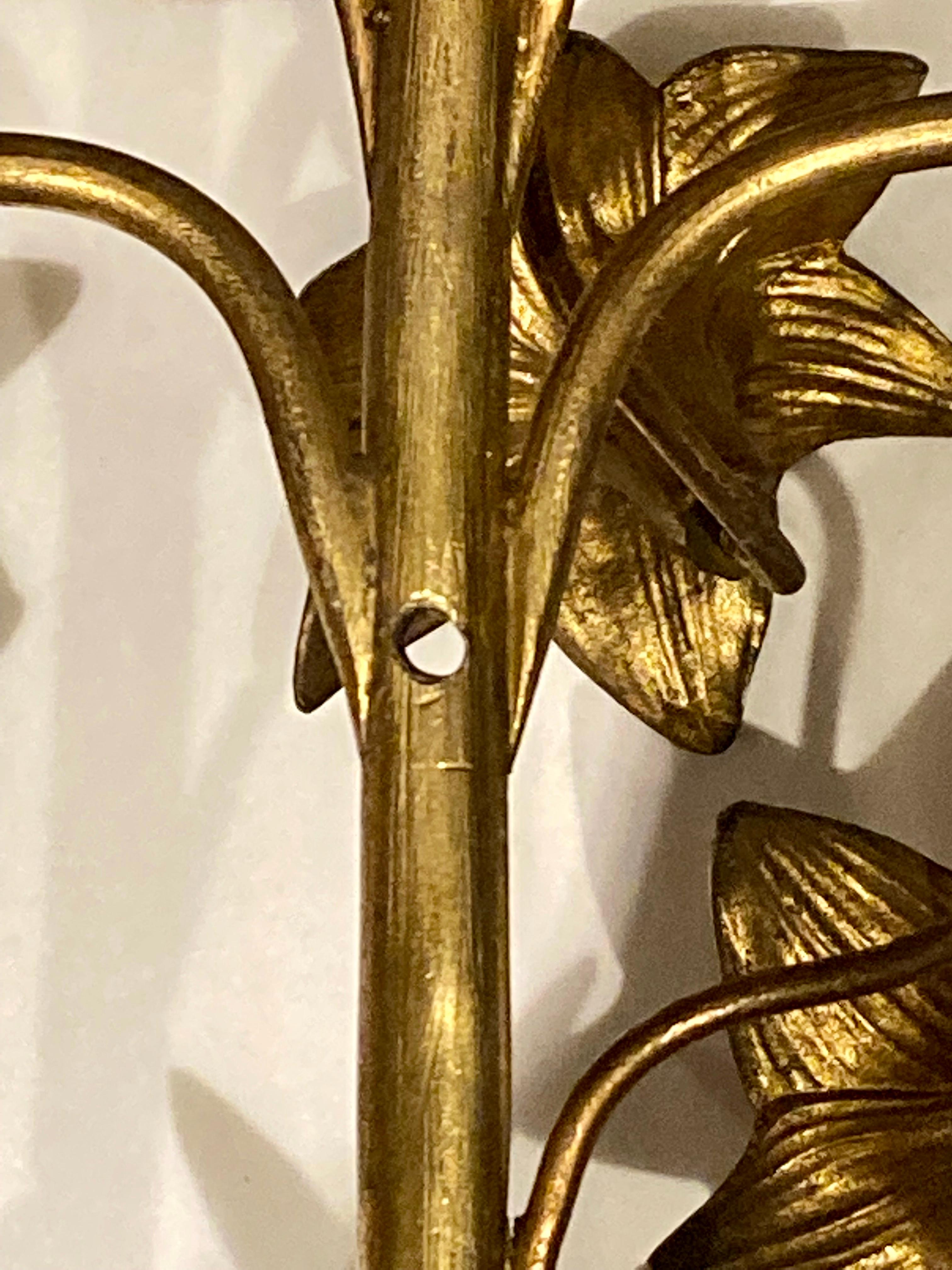 Large Antique 19th Century French Floral Church Wall Sconce in Brass for Candles For Sale 5