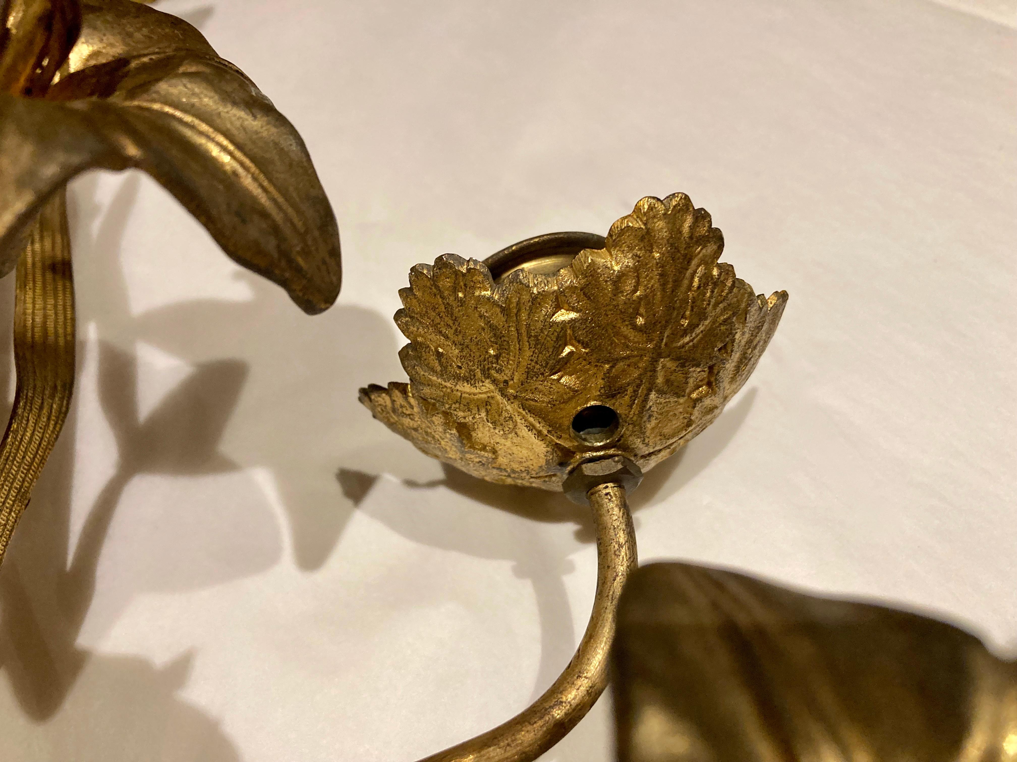 Large Antique 19th Century French Floral Church Wall Sconce in Brass for Candles For Sale 6