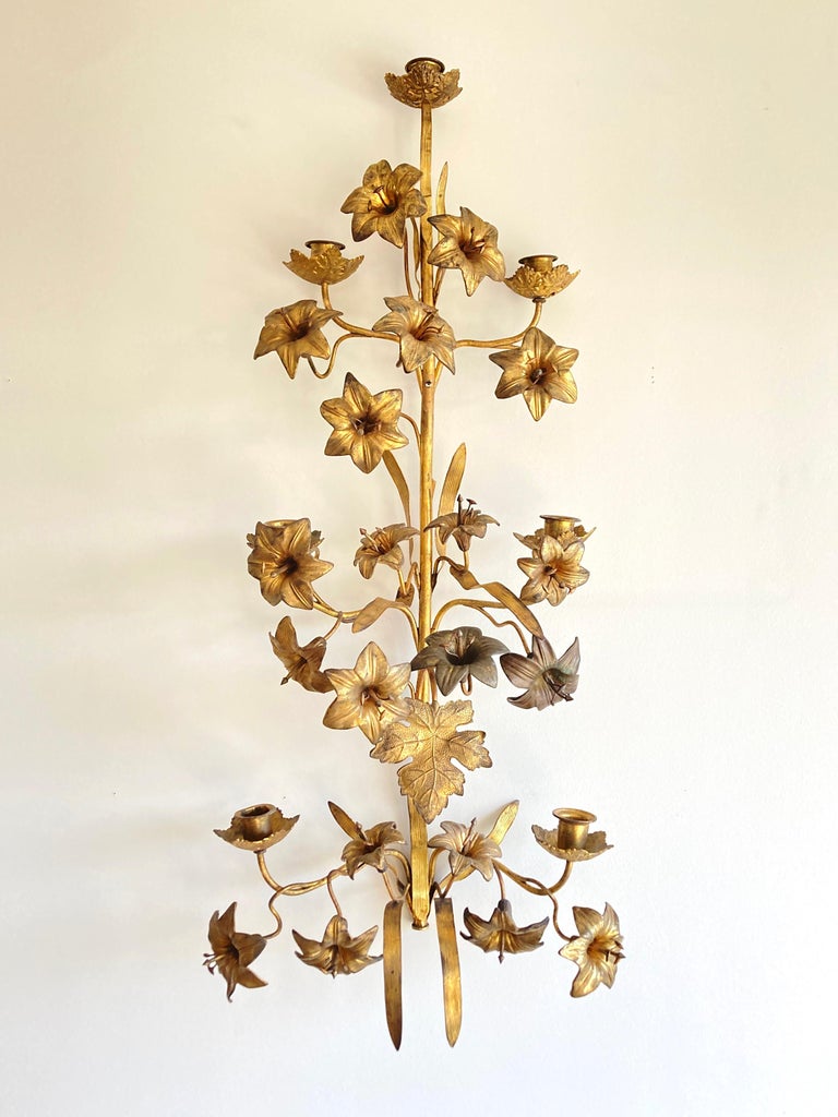 Large Antique 19th Century French Floral Church Wall Scone in Brass for ...