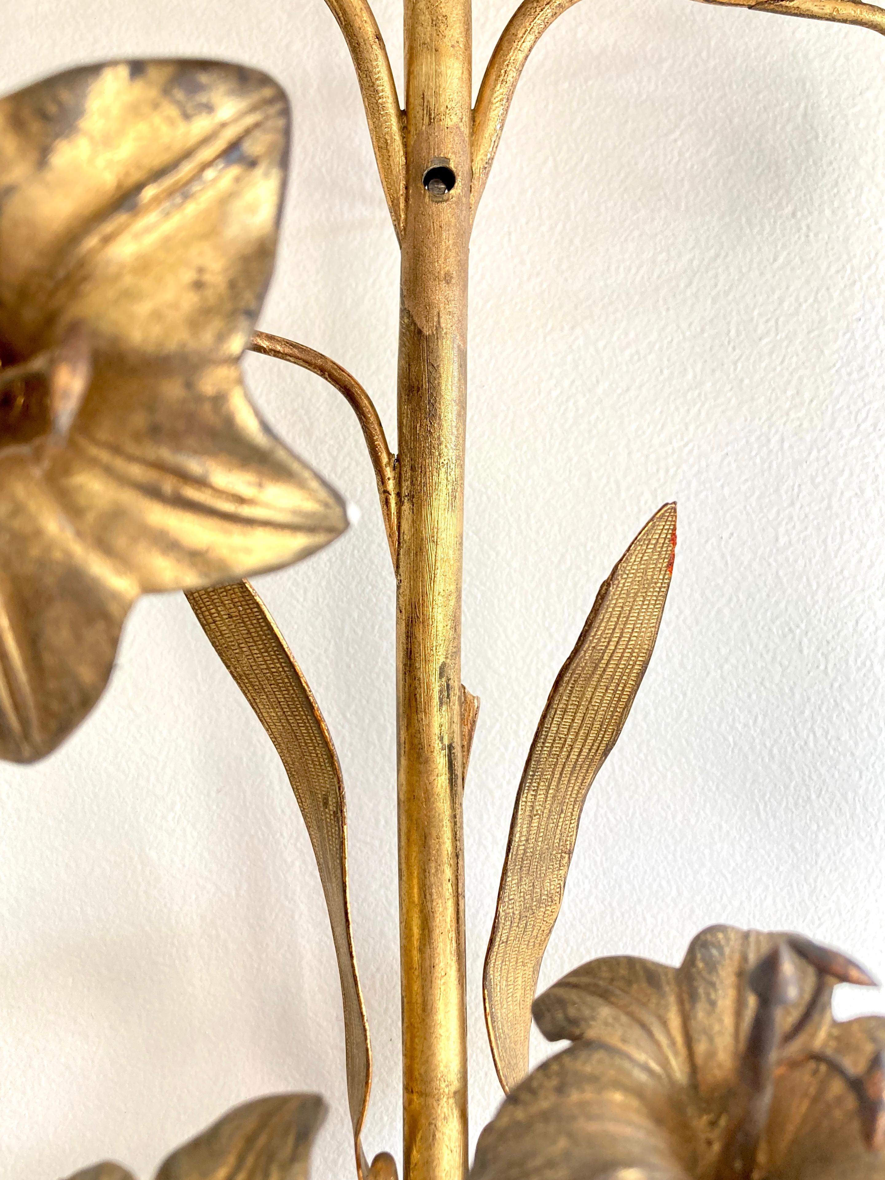 Large Antique 19th Century French Floral Church Wall Sconce in Brass for Candles For Sale 4