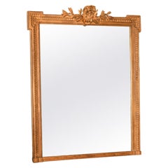 Grand miroir mural ancien du 19ème siècle en bois doré de style Louis XVI, 1850.