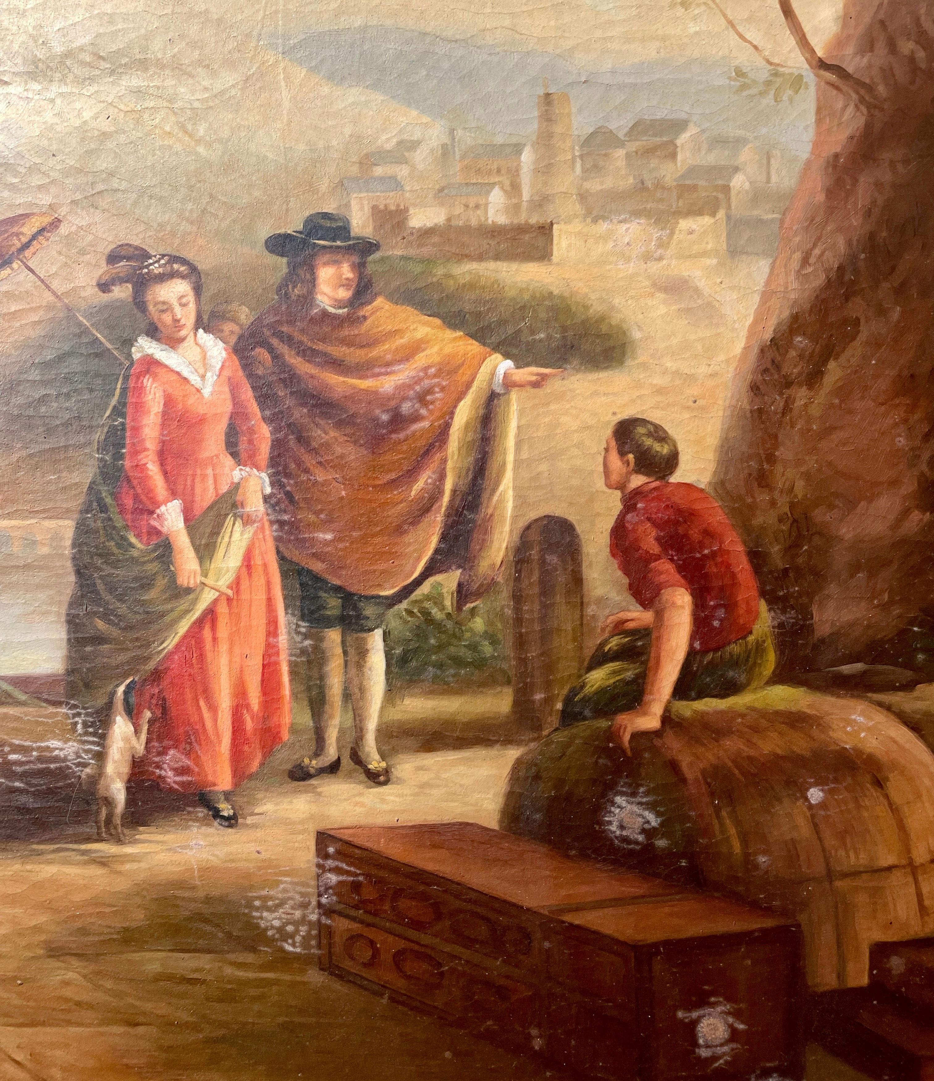 Large Antique 19th Century French Oil on Canvas Painting For Sale 1