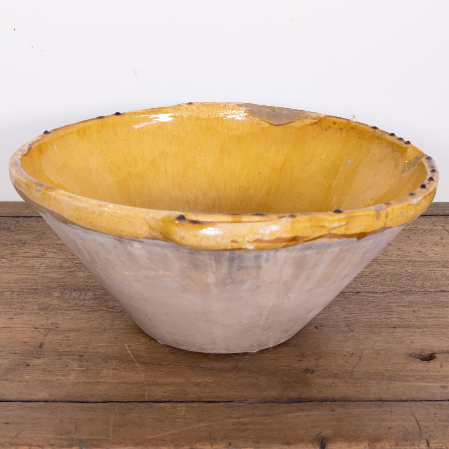 Large Antique 19th Century French Terracotta Tian Bowl with Mustard Yellow Glaze 2