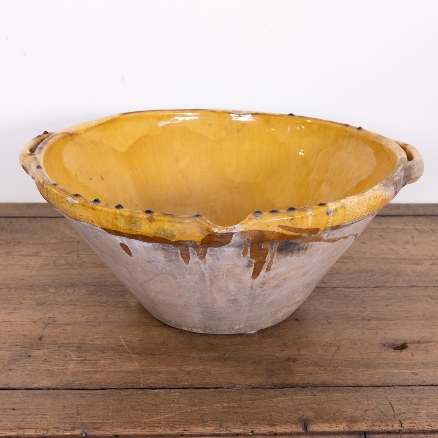 Large Antique 19th Century French Terracotta Tian Bowl with Mustard Yellow Glaze 3