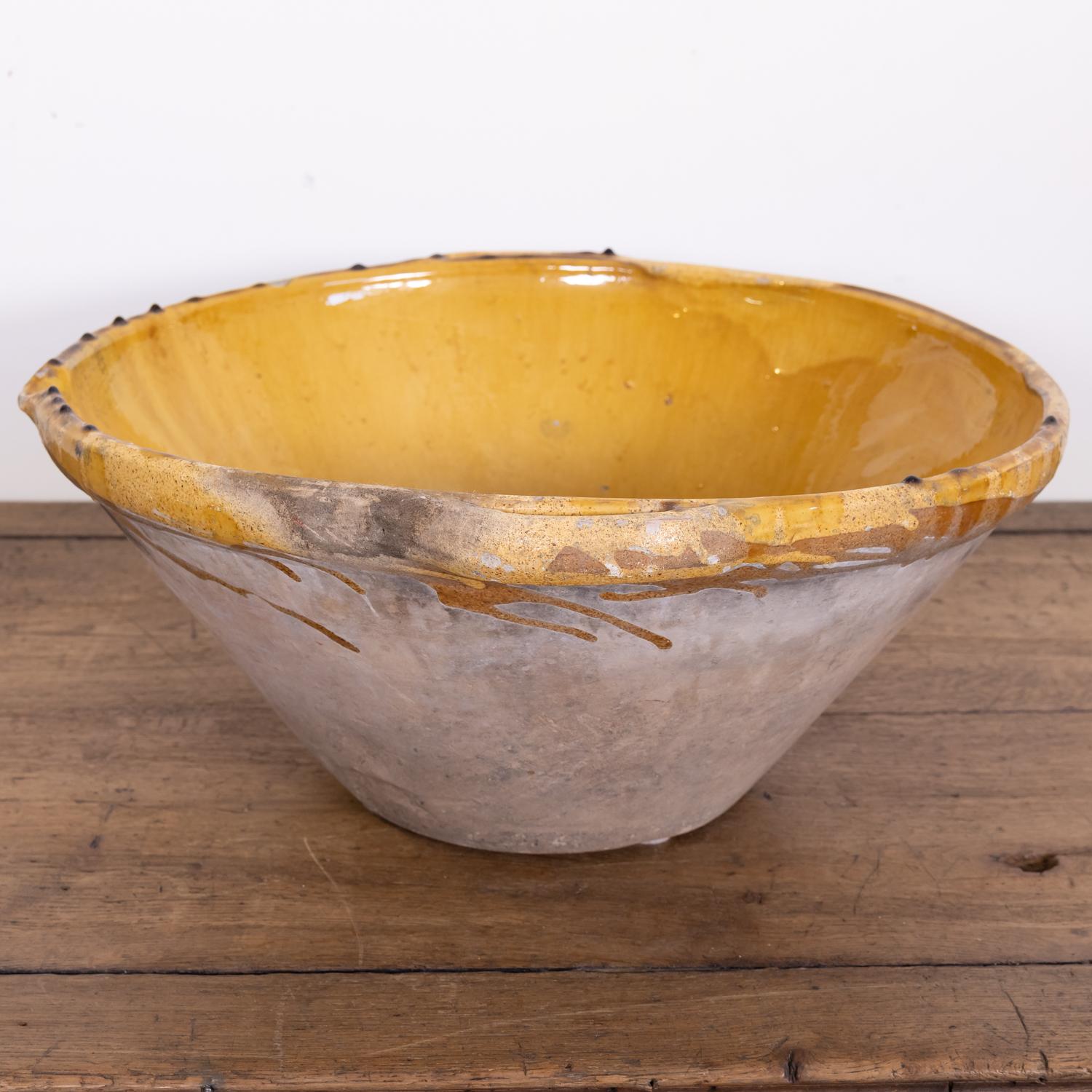 Glazed Large Antique 19th Century French Terracotta Tian Bowl with Mustard Yellow Glaze