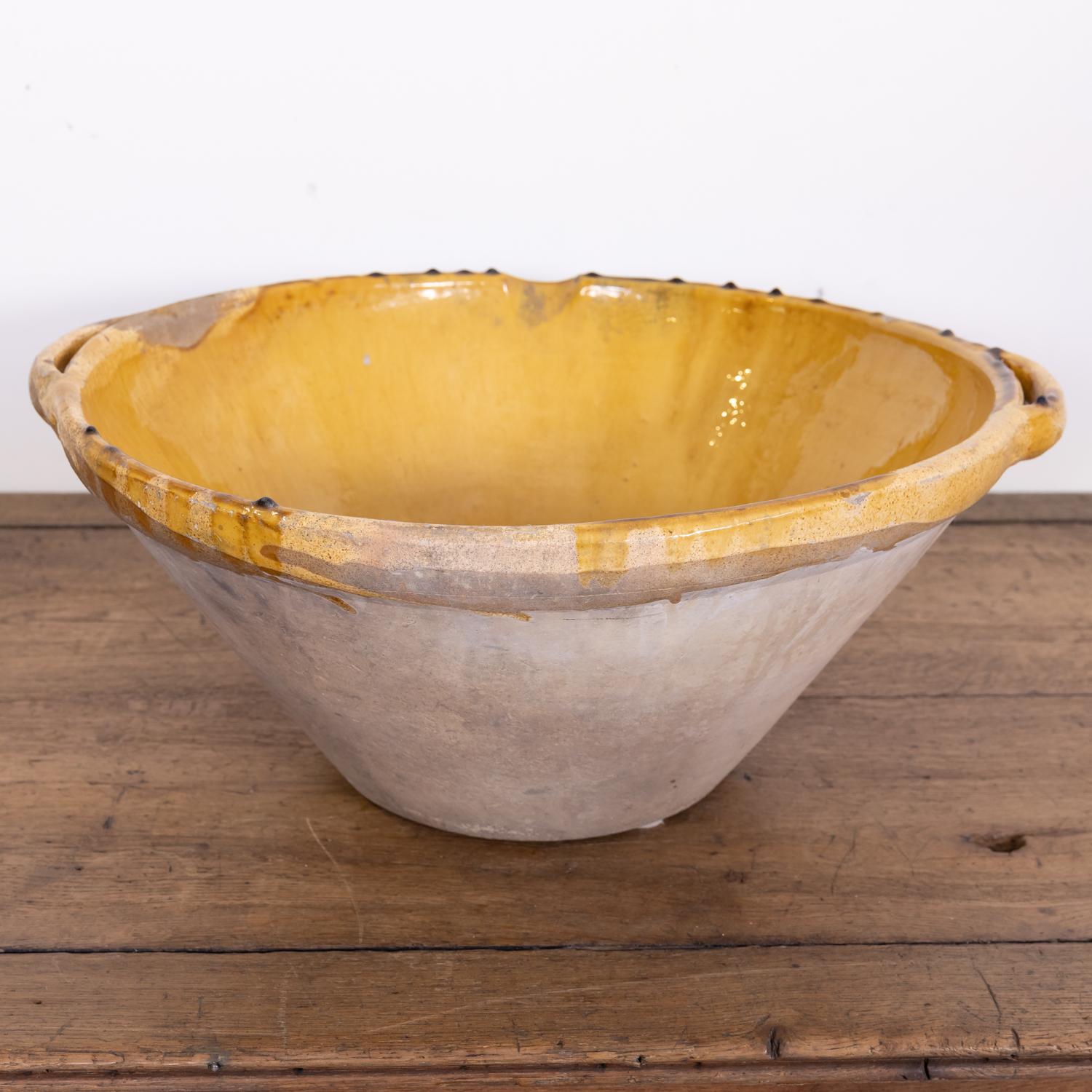 Late 19th Century Large Antique 19th Century French Terracotta Tian Bowl with Mustard Yellow Glaze