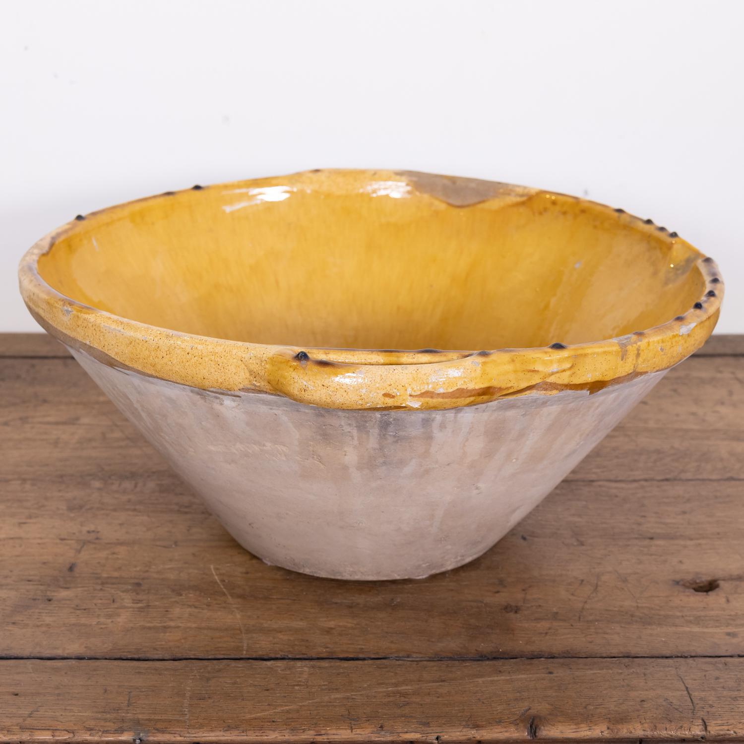 Large Antique 19th Century French Terracotta Tian Bowl with Mustard Yellow Glaze 1