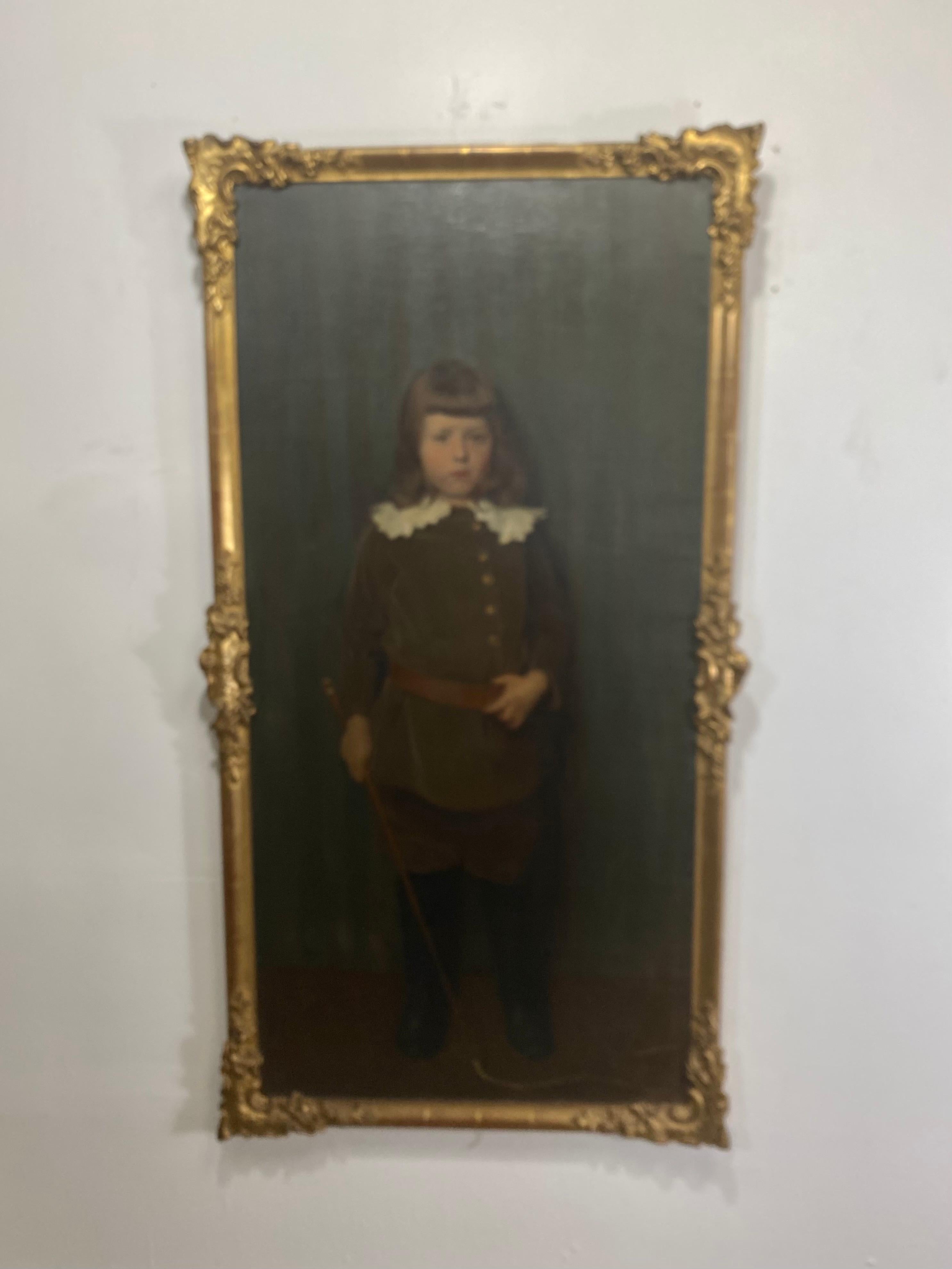 Large Antique 19th Century Genre Portrait of a Boy by Adolf Heller, Oil Painting For Sale 1