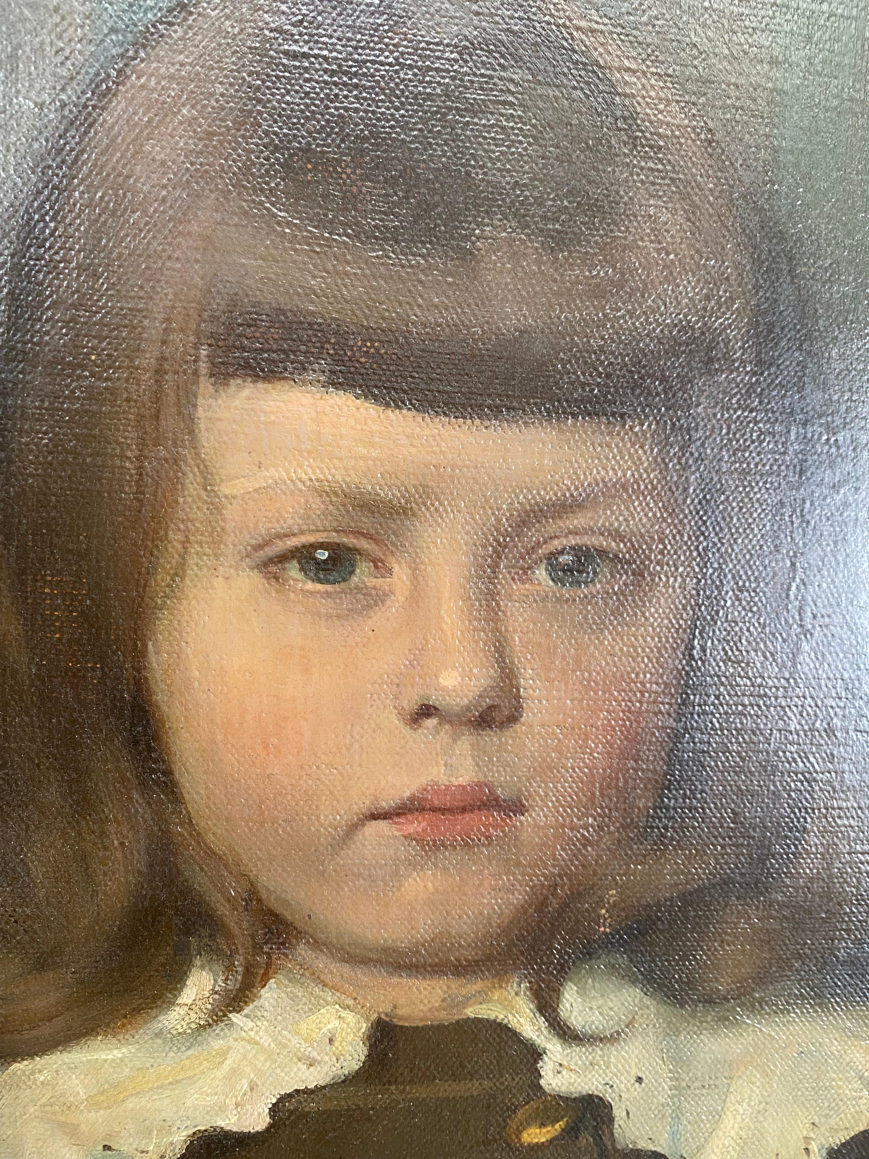 Großes antikes Genreporträt eines Jungen aus dem 19. Jahrhundert von Adolf Heller (1874 - 1914) Ein wunderschön ausgeführtes Porträt, das den Geist der Figur und auch den Stil der Kleidung und des Dekors der damaligen Zeit einfängt. Ölfarbe auf