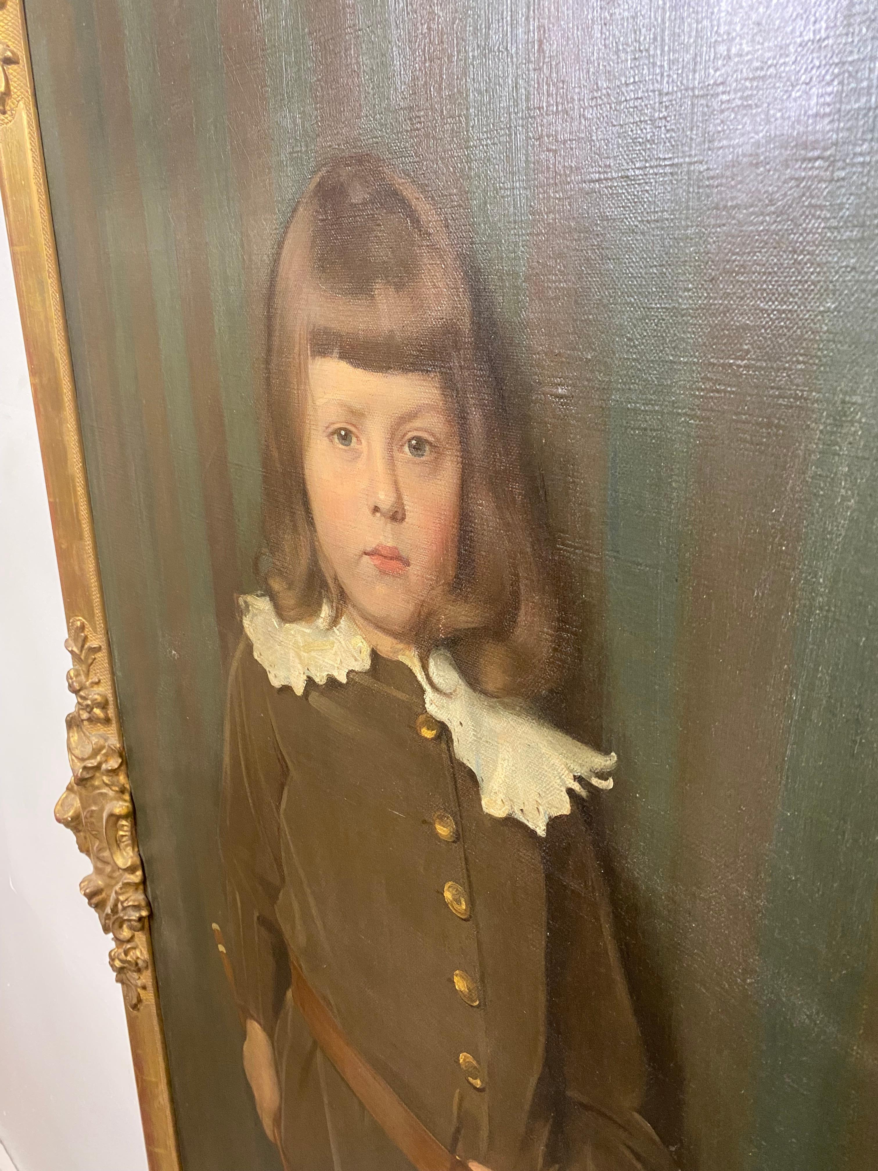 Allemand Grand portrait d'un garçon de genre du 19ème siècle par Adolf Heller, peinture à l'huile en vente