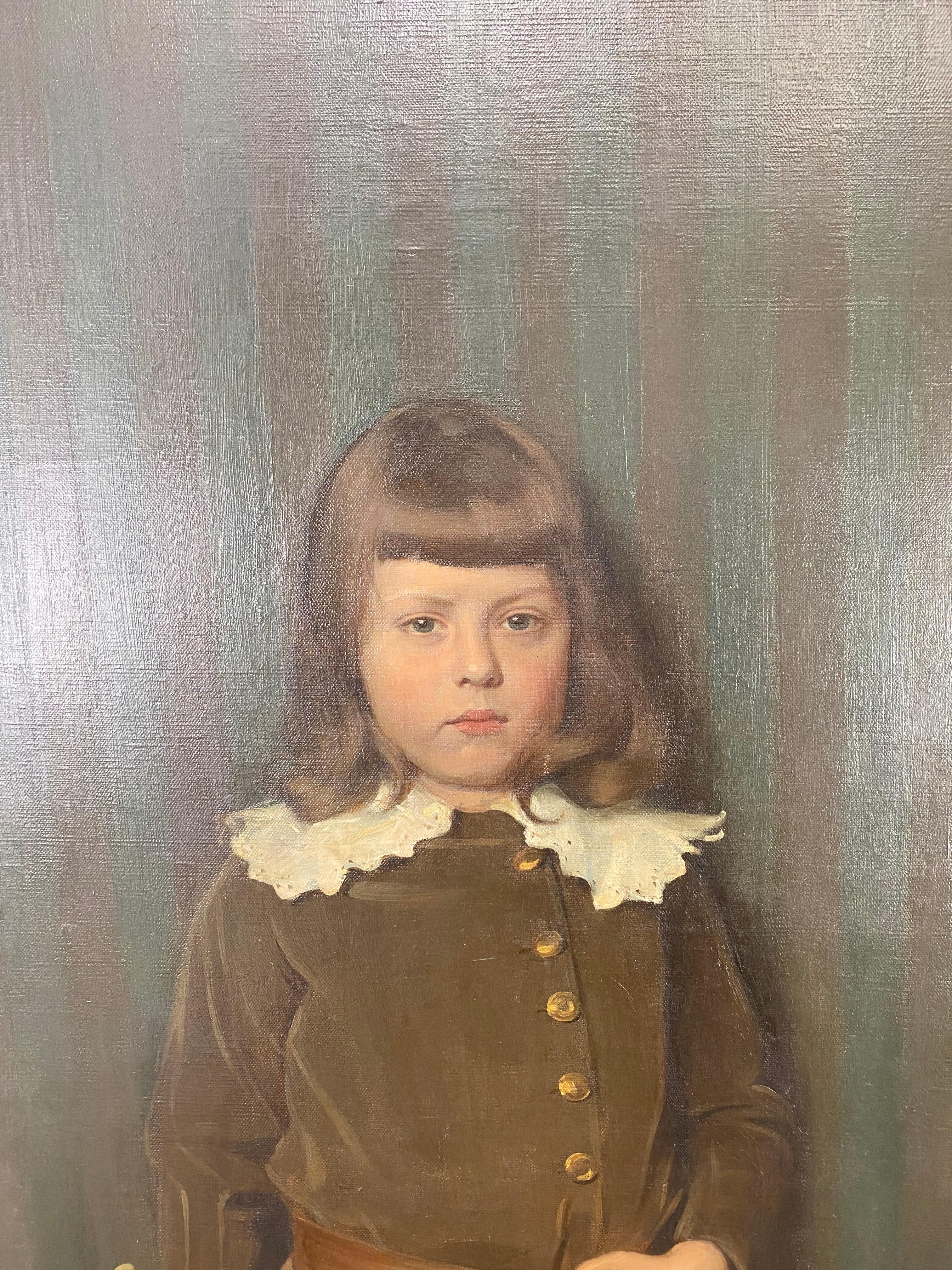 Carved Large Antique 19th Century Genre Portrait of a Boy by Adolf Heller, Oil Painting For Sale