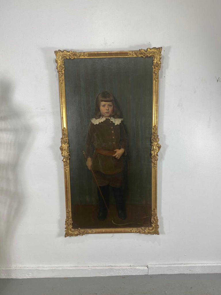 Large Antique 19th Century Genre Portrait of a Boy by Adolf Heller, Oil Painting For Sale 1